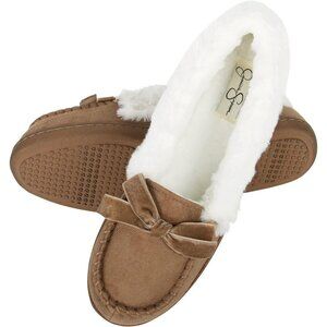 Women's Tan Bow Faux Fur Collar Pull On Plush Lining Slipper Boot Shoes